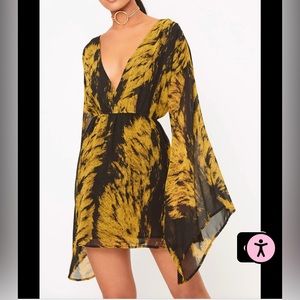 NEVER WORN - Arielle Black Chiffon Printed Flared Sleeve Swing Dress